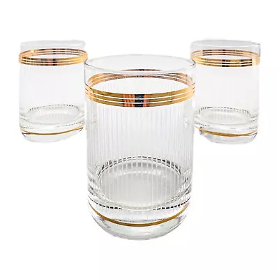 Culver Empire Gold Double Old-Fashioned Glass 22K Gold Trim 12 Oz Set 3 Vintage • $42