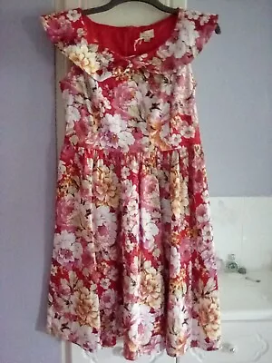 Lindy Hop Dress Size 12-14 Redand Pink Floral • £10