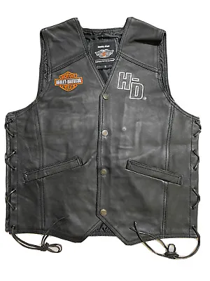 Harley-Davidson Men's Vest Biker Cafe Racer Motorcycle Genuine Cowhide Leather  • $95