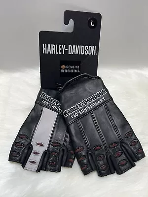 Harley Davidson Mens 120th Anniversary True North Fingerless Leather Gloves L • $39.99