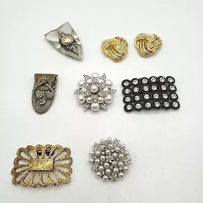 Vintage Wearable Gold+Silver Tone Faux Pearl Glass Apparel Shoe Clip Beaded Lot • $9.99