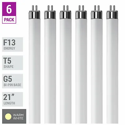 6 Pack F13T5 Fluorescent Tube 21  13W Watt Mini Bi 2-Pin G5 3000K Warm White • $19.85