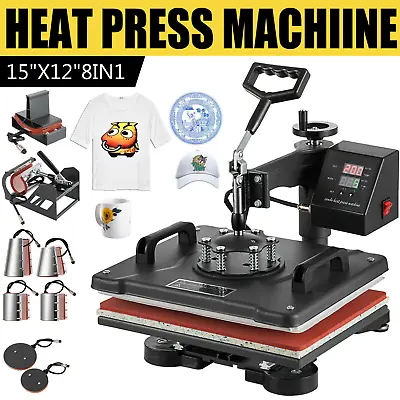 8 In 1 Heat Press Machine Digital Transfer Sublimation T-Shirt Mug Hat Plate Cap • $166.90