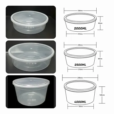 Round Clear Food Container With Airtight Lid Microwave Freezer Safe Takeaway • £7.19