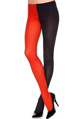 $10.99 • Buy Red Black Opaque Jester Tights Womens Costume Pantyhose