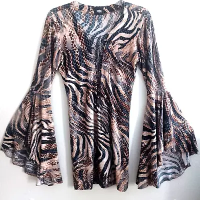 Versace Jeans Couture Mini Dress Bell Sleeve Stretchy Animal Print Sz.S • $99