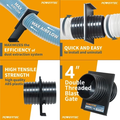 $12.99 • Buy 4 In. Double Threaded Blast Gate | Powertec Ship! Woodworking Inch Dust