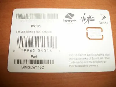 SPRINT SIM CARD FOR MOTOROLA MOTO G5 PLUS + Nexus 6 HTC A9 LG G5 SIMGLW446C • $5