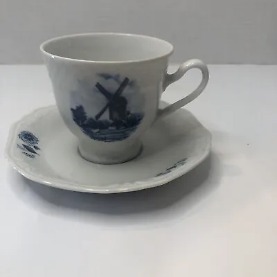 Vintage Hand Painted Delft Blue Holland Windmill Cup And Saucer • $4.40