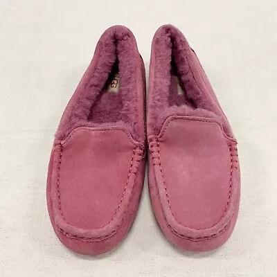 UGG Ansley Women Sz 10 Pink Sherpa Slip On Slippers Moccasin Loafers 1106878 • $18.95