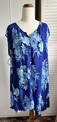 RUBENESQUE Blue Floral Indian Boho Sleeveless Tunic Dress Sz L • $45