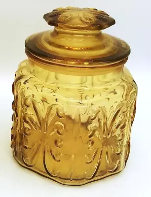 Vintage L.E.Smith Imperial Atterbury Honey Amber Glass Scroll Canister Jar • $29.99