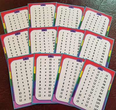 Learn TIMES TABLES - KS1 KS2 -(rainbow Design) Flash Cards-  Laminated • £4.20