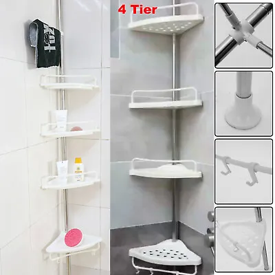 £13.79 • Buy 4 Tier Adjustable Telescopic Bathroom Shower Corner Rack Shelf Organiser Caddy