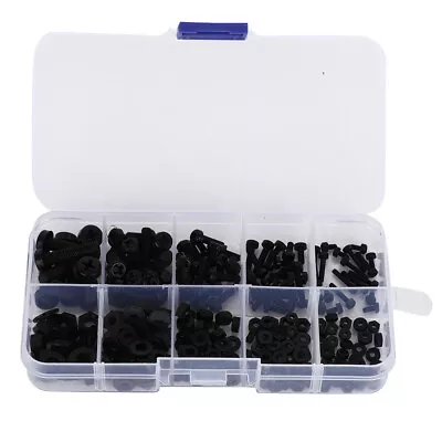 270x/box M2/M2.5/M3/M4/M5 Nylon Screw Nut Washer Assortment Kit Fasteners Black • $10.40