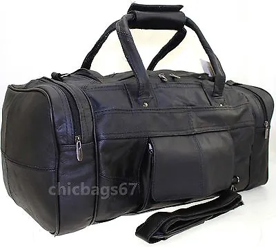 Ladies Mens Leather Holdall Gym Travel Duffle Sports Cabin Cowhide Leather Bag  • £49.99