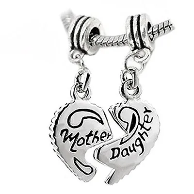 Mother Charm Two Piece  Mother Daughter  Heart Charm Beads For Snake Chain Brace • $9.99