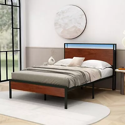 Metal Platform Bed Frame With LED Lights & USB Ports: Noiseless Easy Assembly • $223.64