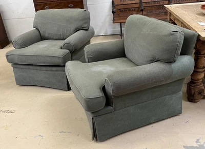 $2495 • Buy Pair Of Club  Armchairs Loose Cushions  Green EJ Victor  Connoisseur  SW6