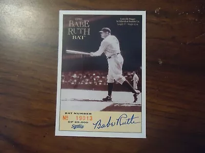 Babe Ruth 1995 Signature Bats COA Card # 19013 / 25000 • $4.99