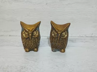 2 Solid Brass Owl Matching Figurines/Paperweights Vintage 2  Heavy • $15