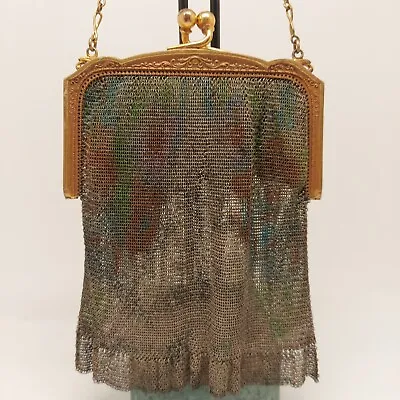 Vintage Whiting & Davis Flapper Bag Mesh Enamel Art Deco Purse 1920’s Painted • $54