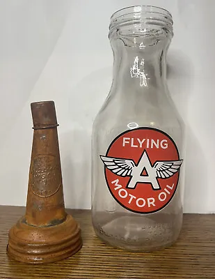 FLYING A Glass Motor Oil Bottle 1 Quart Vintage Style Gas Station • $14.94