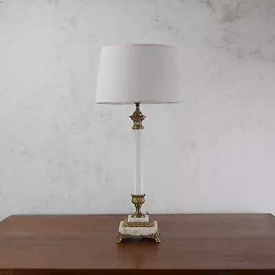 Tall Vintage White Marble Corinthian Column Table Lamp Light Brass • £120