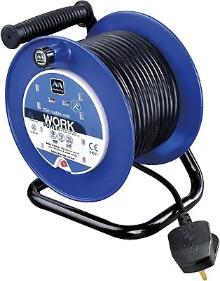 Extension Reel 25m Lead 4 Gang Sockets Open Cable With Handle Blue - Masterplug • £30.42