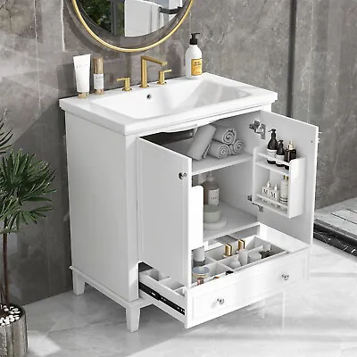 30  Bathroom Vanity Cabinet W/Ceramic Sink Storage Cabinet With Doors And Drawer • $243.99