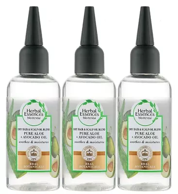 3x Herbal Essences Dry Hair & Scalp OIL BLEND Pure Aloe & Avocado Oil 100ml • £8.30