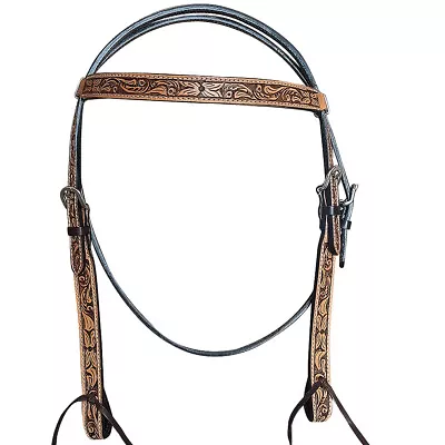 04RK HILASON Western Horse Headstall Leather Antique Floral Headstall • $44.95