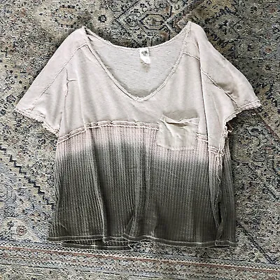 $15 • Buy Free People Size M Boxy Fit Short Sleeve Waffle Shirt Dip Dye Ombre