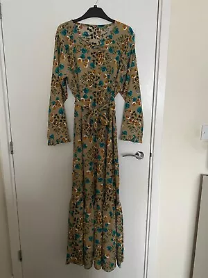 BNIB Dubai Brown Floral Ruffle Belted Maxi Kimono Kaftan Abaya Eid Dress- Size L • £30