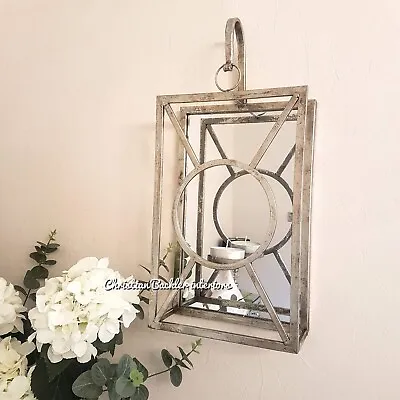 Wall Sconce Tealight Candle HOLDER Mirrored Wall Mounted Aged Silver Tone 52cm • £49.99