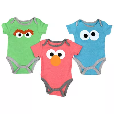 Sesame Street Elmo Oscar And Cookie Monster Infant Bodysuit 3-Pack Multi-Color • $14.99