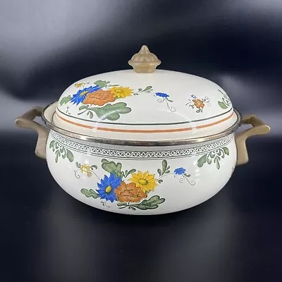 Vintage Villeroy & Boch German Pot With Lid Vintage Brass Handles 10” • $45.95