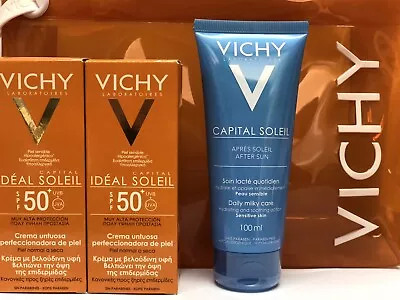 2x Vichy Capital Soleil Spf50 Face Cream 50 Ml + Aftersun & Handybag Free • $40.99