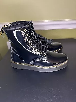 Dr Martens Zavala Black Patent Leather Combat Boots US Women's 8 Men's 7 $170 • $149.55