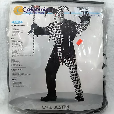 Mens Evil Jester Mardi Gras Joker Horror Clown Halloween Costume Black & White  • $44.97