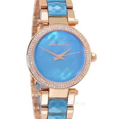 $96.12 • Buy MICHAEL KORS Womens Mini Parker Watch Blue MOP Dial, Rose Gold Aqua Acrylic Band