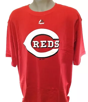 Mens Majestic Cincinnati Reds MLB Large Logo Screen Print Baseball Tee T-Shirt • $19.99