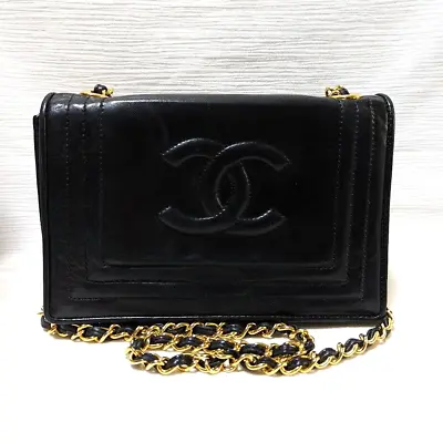 $1349.99 • Buy Vintage Chanel CC Logo Chain Shoulder Bag Black Lamb Leather *Rank B* B380