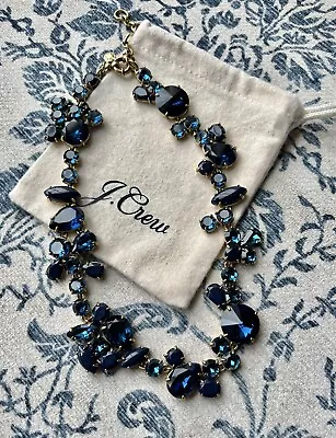 J Crew Blue Jeweled Crystal Foliage Cluster Collar Statement Chain Necklace • $92
