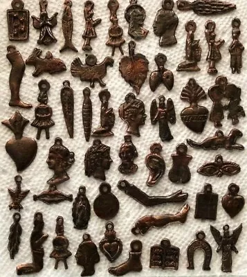 25 Milagros Charms Mexican Folk Art Dark COPPER-Tone Nicho Retablo Lot • $13.95