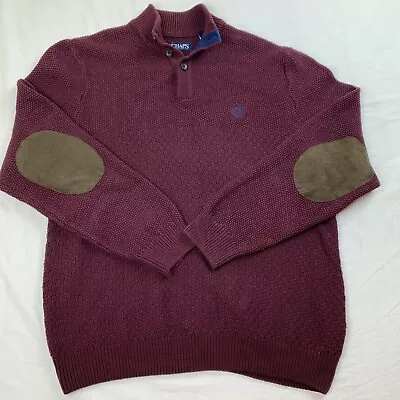 CHAPS Men's 100% Cotton Brown Pullover Sweater With Elbow Patches Size Large ~B2 • $26.25