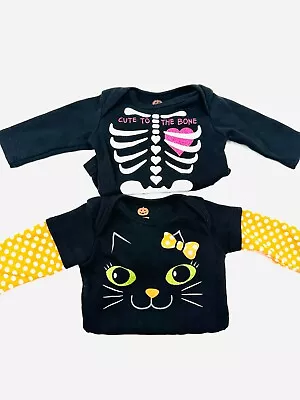 Halloween Baby Girl Long Sleeve Bodysuits Newborn NB Skeleton Cute Bone Cat Bow  • $14.24