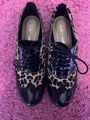 £25 • Buy Clarks Black Patent Leopard Hamble Oak Brogues Size 5.5 D Brand New Without Box