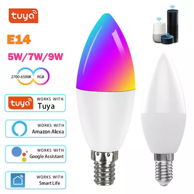 5W 7W 9W WiFi Smart Light Bulb E14 Candle Lamp Dimmable RGB+CW+WW Alexa Google • $21.52