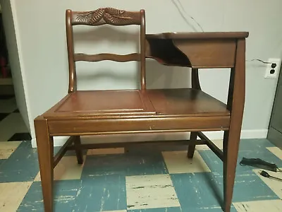MAKE OFFER Vintage Wood Telephone Phone Chair Desk Bench Pinecone Solid Wood • $149.99